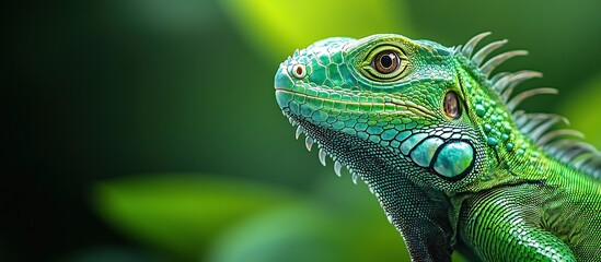 Green Iguana Close-Up Portrait. Generate Ai Image