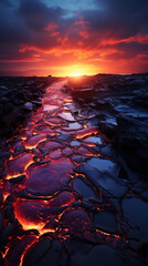 River of molten rock flows across a black and empty land