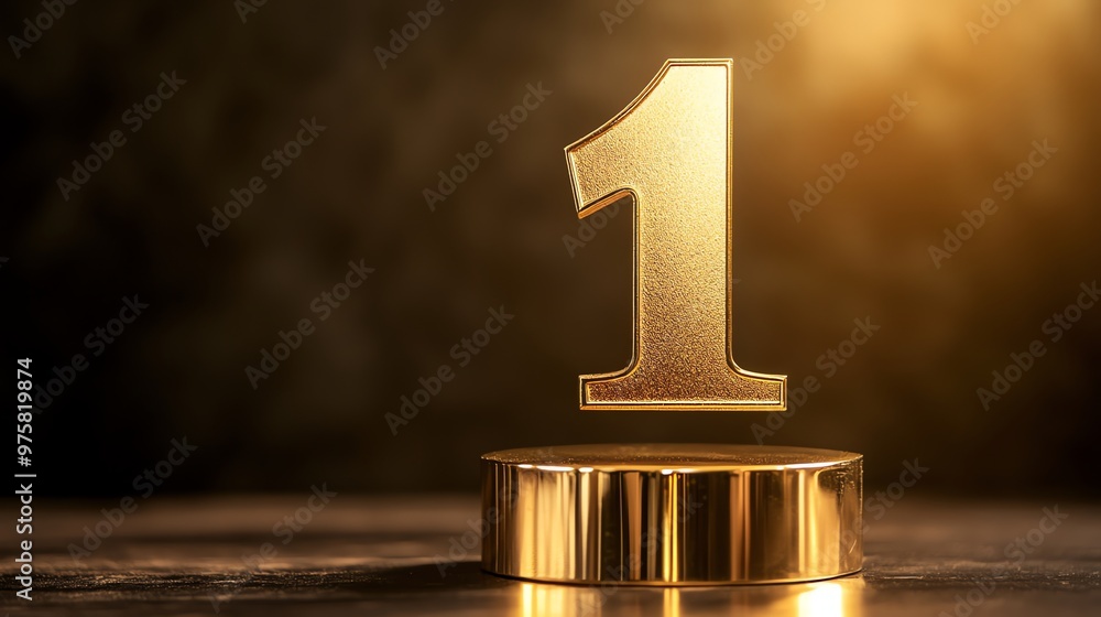 A gold-colored number one sits on a double-tiered platform. Stock Photo ...