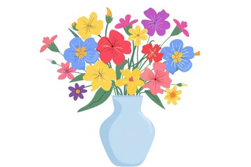 Simple flat vector illustration of colorful flowers in vase white background minimalistic style colorful design