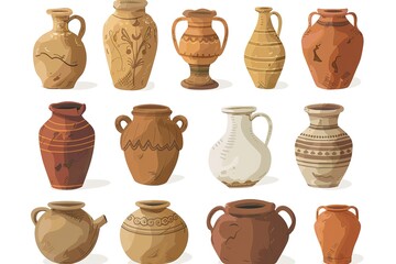 A set of clay pots vector illustration on a white background in a flat design