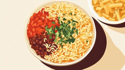 Wall Mural - A Bowl of Rice, Beans, and Salsa Topped with Cilantro