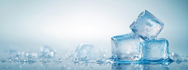  A collection of ice cubes atop a blue surface, dripping with water beneath them