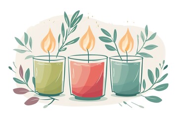 Candles a flat illustration style a simple background vector graphics soft edges warm colors three candles