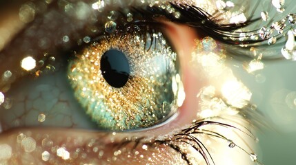 Poster -  A tight shot of an eye, adorned with tears on its iris