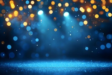 Wall Mural - Blue Glitter Bokeh Background with Spotlights