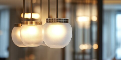 Poster - Frosted glass light fixtures hang in a room.