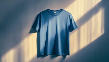 Wall Mural - A blue T-shirt hanging in sunlight.