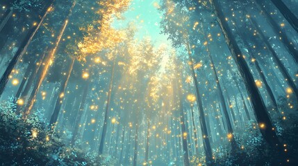 Canvas Print - Enchanted Forest with Fireflies at Dusk