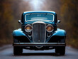 © Narongsak - A vintage blue car is parked on a road. The car is old and has a classic design