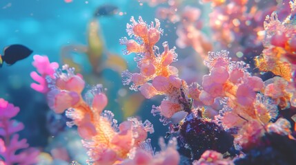 one fish centrally positioned, surrounded by additional corals in the backdrop