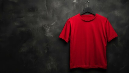 Wall Mural - Red t-shirt hanging on black hanger.