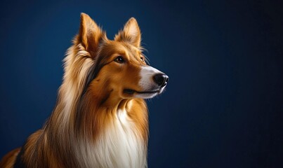 Wall Mural - A Scottish Collie captured in a studio against a deep blue background