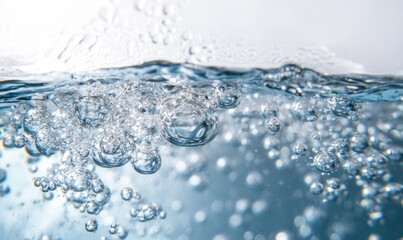 Wall Mural - Dissolving pill in clear water, bubbles rising, close-up