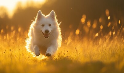 Poster - Scottish Sheepdog running across a field, grass swaying