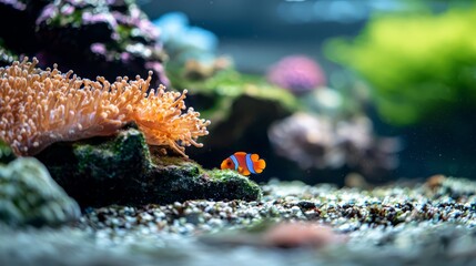 Wall Mural -  A tight shot of an orange-white clownfish within its aquarium habitat