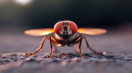 Wall Mural -  A tight shot of a fly resting on the ground, its head tilted sideways, and eyes concealed