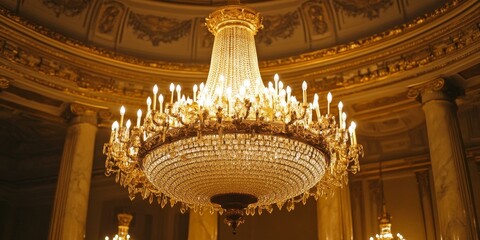 Canvas Print - Ornate chandelier in a gilded room.