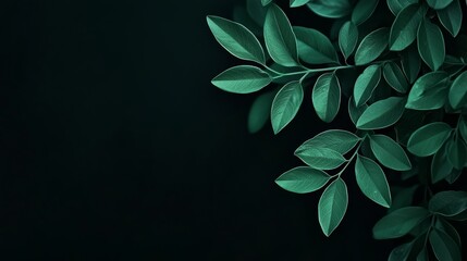  A tight shot of a verdant green plant against a black backdrop Text or image insertion area