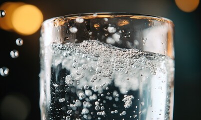 Tablet fizzing in water, bubbles ascending, close-up shot