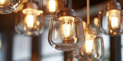 Canvas Print - Close-up of a hanging light bulb with other light bulbs