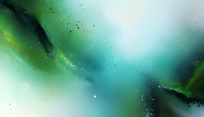 Teal and Green Abstract Watercolor Gradient with Soft White Blurs