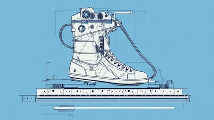 Wall Mural - A technical drawing of a futuristic sneaker with intricate details and a complex design.