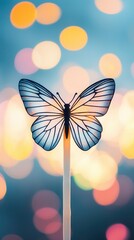 Wall Mural - Butterfly Silhouette Against Bokeh Lights.