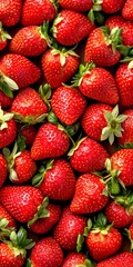 Sticker - Vibrant red strawberries in a close-up arrangement create a delightful natural pattern. Perfect for food photography, ads, or healthy lifestyle concepts. Enjoy the freshness and color. AI