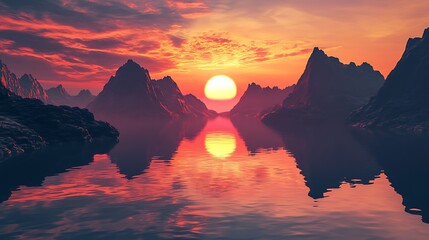 Poster - Sunset Over Mountain Lake