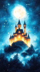 Poster - Enchanting Castle Under a Full Moon.