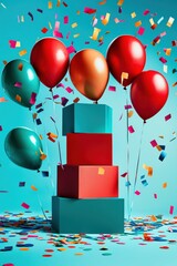 Wall Mural - Colorful birthday or celebration concept with gifts and balloons