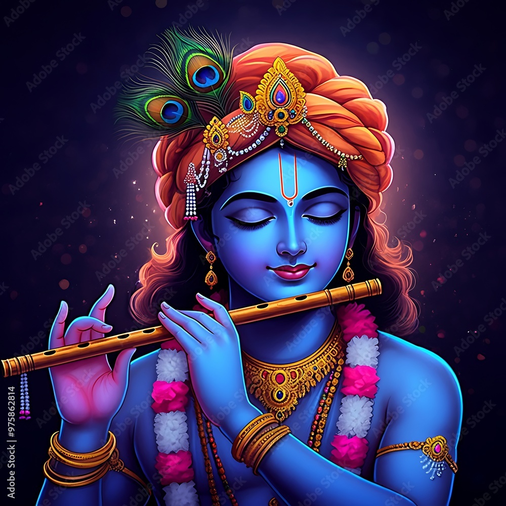 Lord Krishna divine portrait Stock Illustration | Adobe Stock