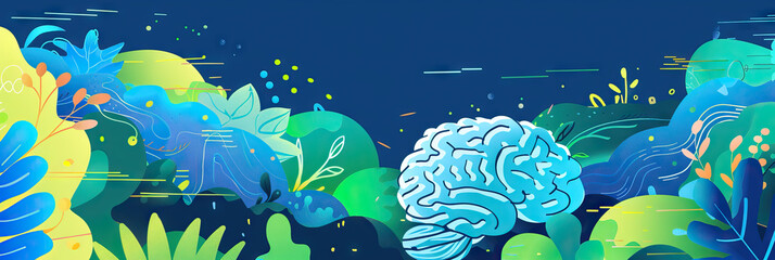 Wall Mural - Mental Health Matters: A calming blue and green palette with abstract shapes representing the brain, paired with words of encouragement for those struggling with mental health issues.