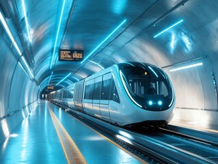 Modern Train In Tunnel.