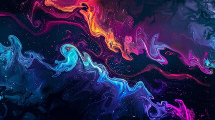 Wall Mural - colorful swirling abstract design with vibrant hues of blue, purple, pink, and orange against a dark