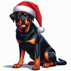 Cute Christmas Santa Hat Rottweiler Vector Cartoon illustration white background