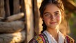 © Thavesak - Gentle Smiles: Close-up Portrait of Hungarian Teenager in Traditional Folk Dress in Rustic Village Scene