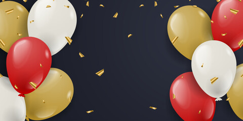 Wall Mural - Balloon background banner for celebration party with confetti template and copy space area