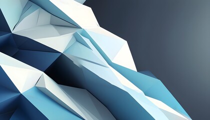 Abstract 3D gradient background with blue and white polygonal triangles in a smooth gray setting