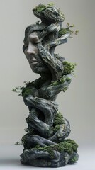 Poster - Surreal Tree Sculpture with Human Face: Nature's Embrace