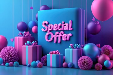 Wall Mural - Colorful special offer advertisement with gift boxes and balloons