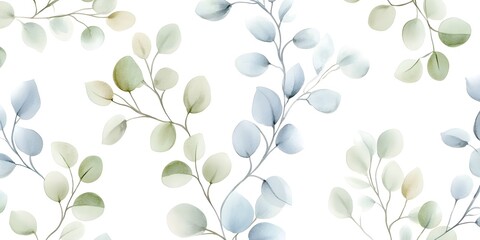 Watercolor Eucalyptus Leaves Seamless Pattern