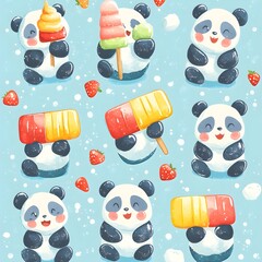 Wall Mural - Cute Panda Bears with Ice Cream