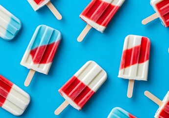 Sticker - Red, White, and Blue Popsicles on Blue Background