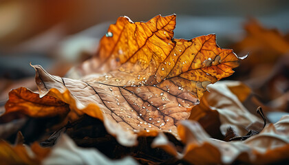 Sticker - A close-up of autumn's dried leaves, highlighting natural beauty.