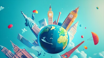 Earth globe concept with city illustration for global travel