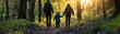 © Aquarii - A family walks hand in hand through a serene forest, enjoying nature and quality time together in the golden light of sunset.