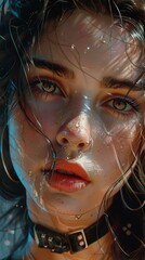 Canvas Print - Close-Up Portrait of a Woman with Water Drops on Her Face