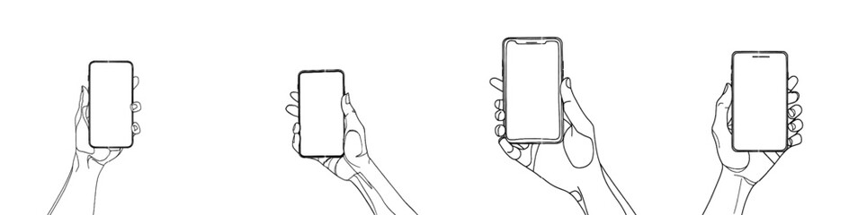 Continually drawn hands holding smartphones